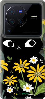 Силиконовый чехол Черный кот с цветами для Vivo X80 Pro - 6448u-2630 изображение 