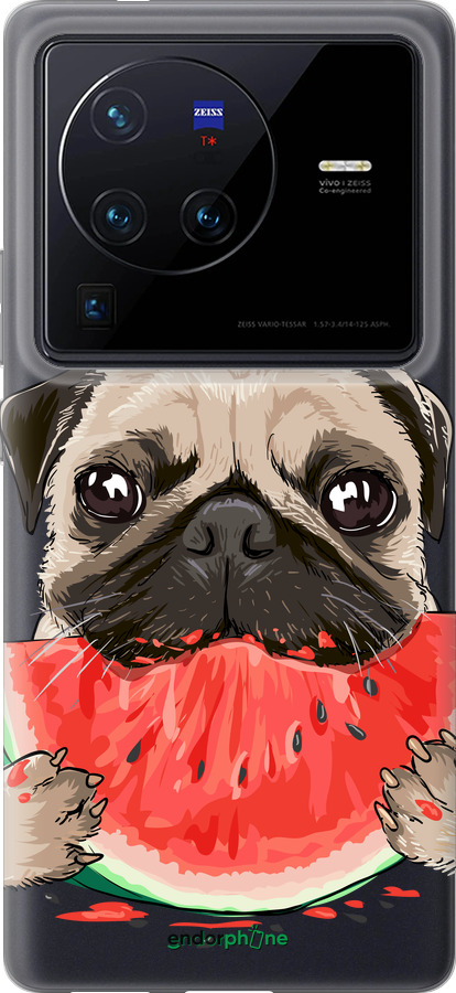 Силіконовий чехол Мопс і кавун для Vivo X80 Pro - 4665u-2630 изображение 