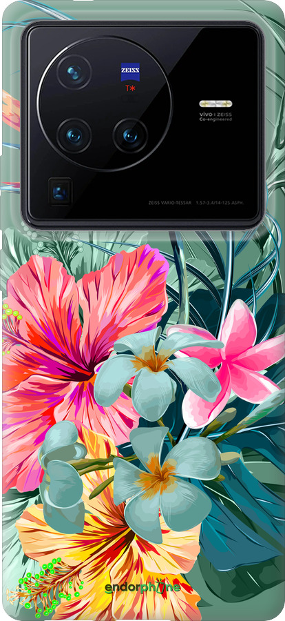 Силиконовый чехол Тропические цветы v1 для Vivo X80 Pro - 4667u-2630 изображение 