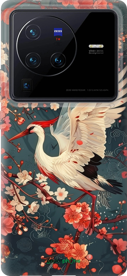 Силиконовый чехол Сакура и аист для Vivo X80 Pro - 6108u-2630 изображение 