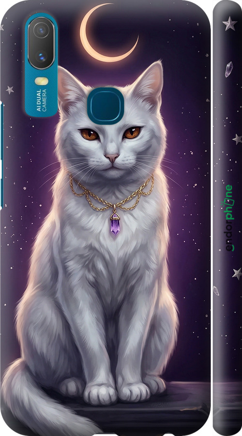 3D пластиковый матовый чехол Mystic White Cat Gothic Dark Purple Gold для Vivo Y11 - 6805m-629 изображение 