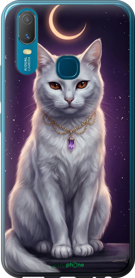 Силиконовый чехол Mystic White Cat Gothic Dark Purple Gold для Vivo Y11 - 6805u-629 изображение 