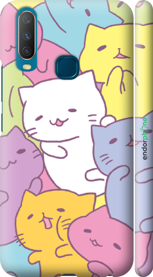 

3D пластиковий матовий чохол "Кошенята " для Vivo Y17, Білий