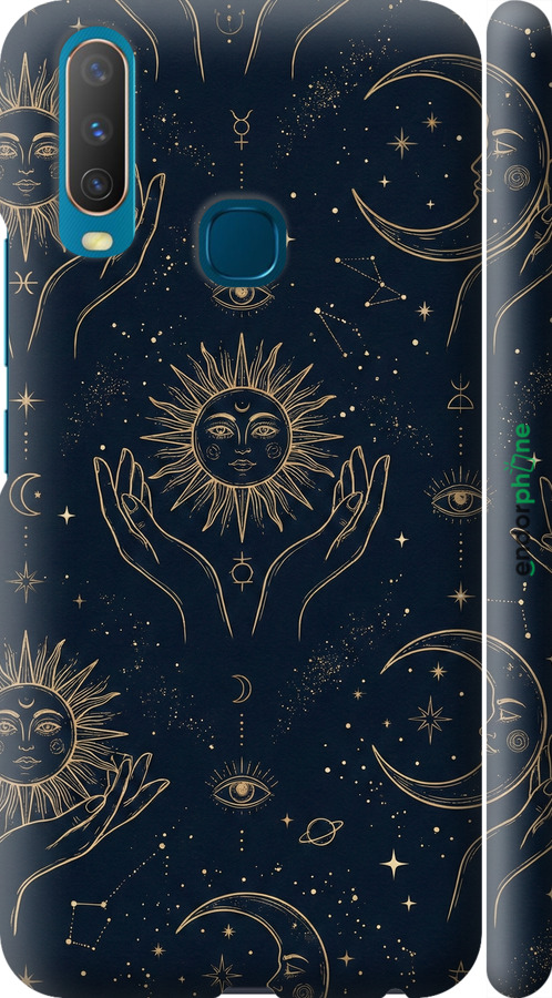 3D пластиковый матовый чехол Celestial Harmony: Sun & Moon Gold Mystic Pattern для Vivo Y15 - 6778m-1791 изображение 