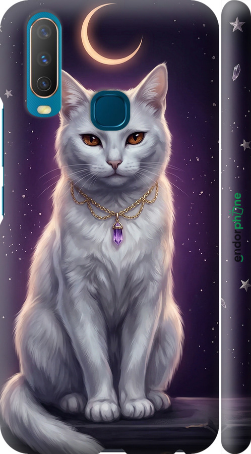3D пластиковий матовий чехол Mystic White Cat Gothic Dark Purple Gold для Vivo Y15 - 6805m-1791 изображение 