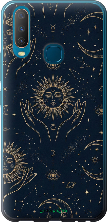 Силиконовый чехол Celestial Harmony: Sun & Moon Gold Mystic Pattern для Vivo Y15 - 6778u-1791 изображение 
