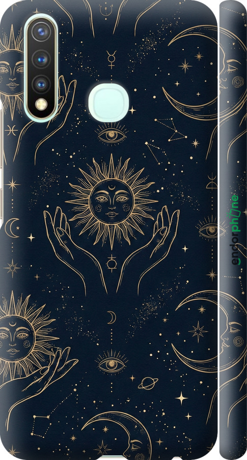 3D пластиковий матовий чехол Celestial Harmony: Sun & Moon Gold Mystic Pattern для Vivo Y19 - 6778m-630 изображение 