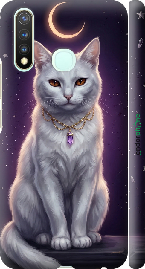 3D пластиковый матовый чехол Mystic White Cat Gothic Dark Purple Gold для Vivo Y19 - 6805m-630 изображение 