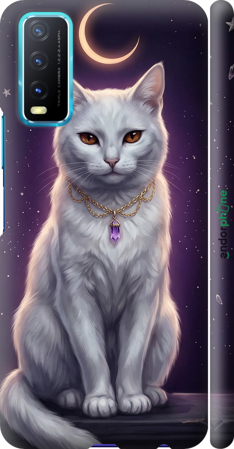 3D пластиковий матовий чехол Mystic White Cat Gothic Dark Purple Gold для Vivo Y20 - 6805m-2078 изображение 