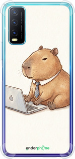 Силіконовий протиударний с посиленими кутами чохол 'Funny Capybara CEO Working' для Vivo Y20 зображення 1