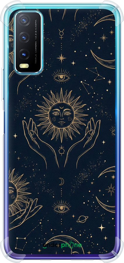Силіконовий протиударний с посиленими кутами чехол Celestial Harmony: Sun & Moon Gold Mystic Pattern для Vivo Y20 - 6778sp-2078 изображение 
