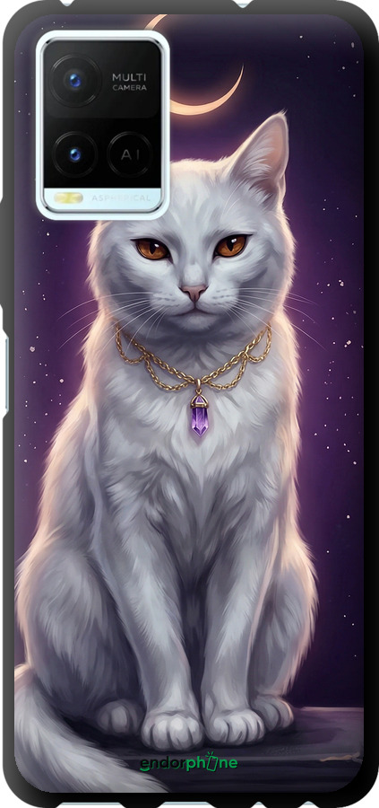 TPU чехол Mystic White Cat Gothic Dark Purple Gold для Vivo Y21s - 6805b-2550 изображение 