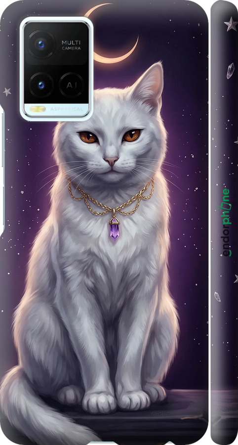 3D пластиковий матовий чехол Mystic White Cat Gothic Dark Purple Gold для Vivo Y21s - 6805m-2550 изображение 