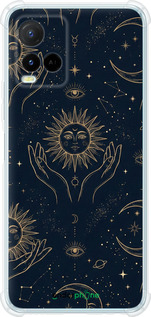 Силикон с усиленными углами чехол Celestial Harmony: Sun & Moon Gold Mystic Pattern для Vivo Y21 - 6778sp-669 изображение 