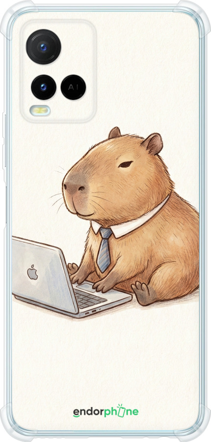 Силикон с усиленными углами чехол Funny Capybara CEO Working для Vivo Y21 - 6777sp-669 изображение 