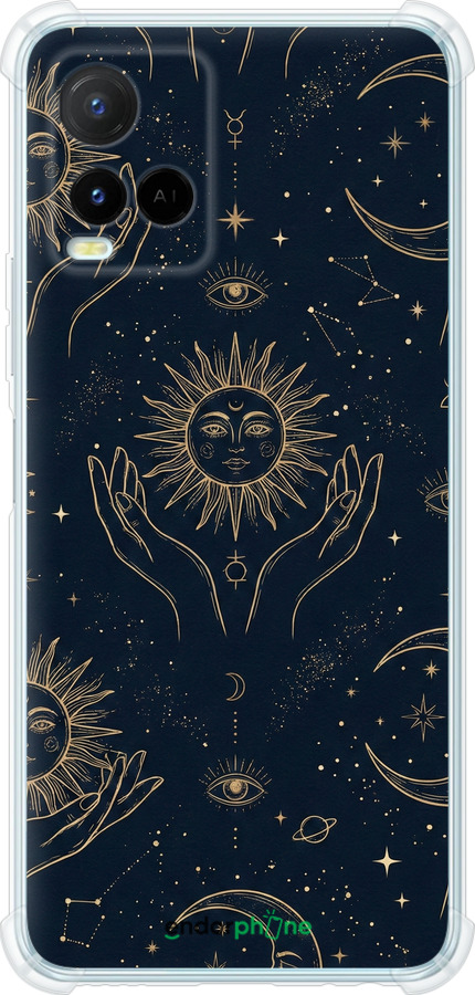 Силикон с усиленными углами чехол Celestial Harmony: Sun & Moon Gold Mystic Pattern для Vivo Y21 - 6778sp-669 изображение 