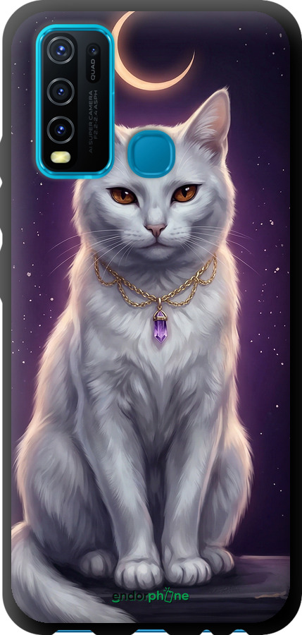 TPU чехол Mystic White Cat Gothic Dark Purple Gold для Vivo Y30 - 6805b-2154 изображение 
