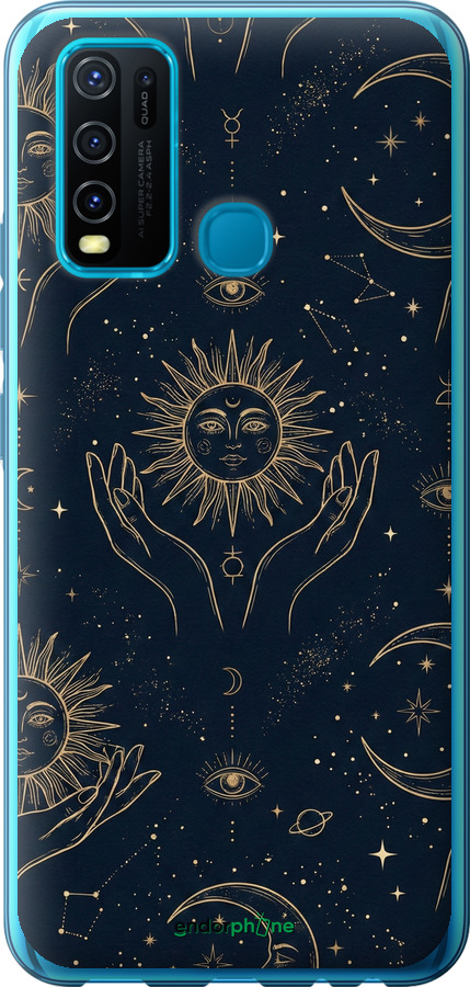 Силіконовий чехол Celestial Harmony: Sun & Moon Gold Mystic Pattern для Vivo Y30 - 6778u-2154 изображение 