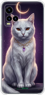 Силикон с усиленными углами чехол Mystic White Cat Gothic Dark Purple Gold для Vivo Y33s - 6805sp-2643 изображение 