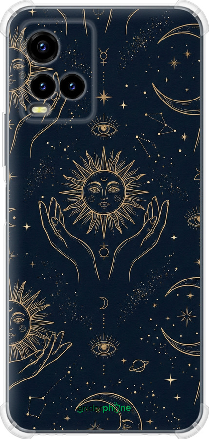 Силіконовий протиударний с посиленими кутами чехол Celestial Harmony: Sun & Moon Gold Mystic Pattern для Vivo Y33s - 6778sp-2643 изображение 