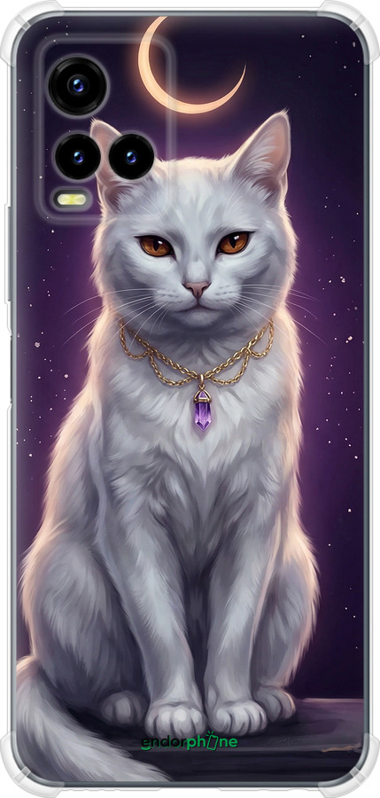 Силикон с усиленными углами чехол Mystic White Cat Gothic Dark Purple Gold для Vivo Y33s - 6805sp-2643 изображение 