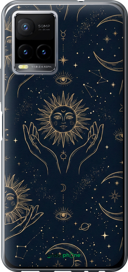 Силиконовый чехол Celestial Harmony: Sun & Moon Gold Mystic Pattern для Vivo Y33s - 6778u-2643 изображение 