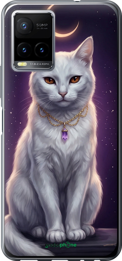 Силиконовый чехол Mystic White Cat Gothic Dark Purple Gold для Vivo Y33s - 6805u-2643 изображение 