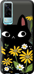 TPU чехол Черный кот с цветами для Vivo Y53s - 6448b-2438 изображение 
