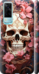 3D пластиковый матовый чехол Череп в розовых цветах для Vivo Y53s - 5965m-2438 изображение 
