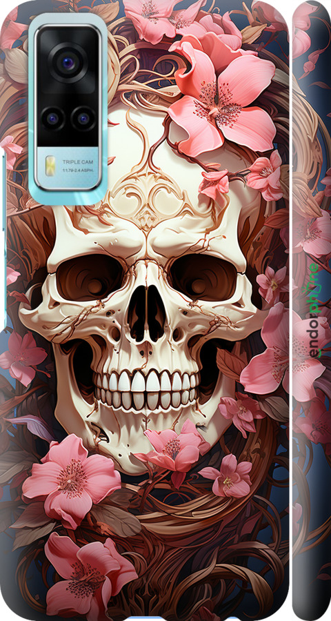 3D пластиковый матовый чехол Череп в розовых цветах для Vivo Y53s - 5965m-2438 изображение 