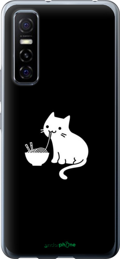 Силиконовый чехол С милым котом на черном фоне для Vivo Y73S - 6528u-2159 изображение 