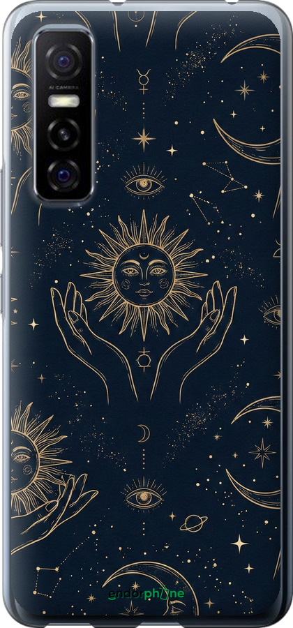 Силиконовый чехол Celestial Harmony: Sun & Moon Gold Mystic Pattern для Vivo Y73S - 6778u-2159 изображение 