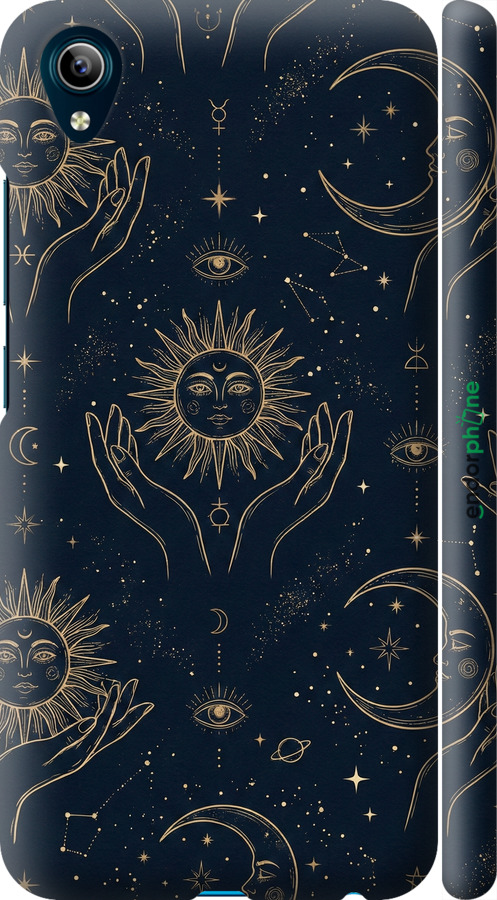 3D пластиковый матовый чехол Celestial Harmony: Sun & Moon Gold Mystic Pattern для Vivo Y91C - 6778m-1762 изображение 