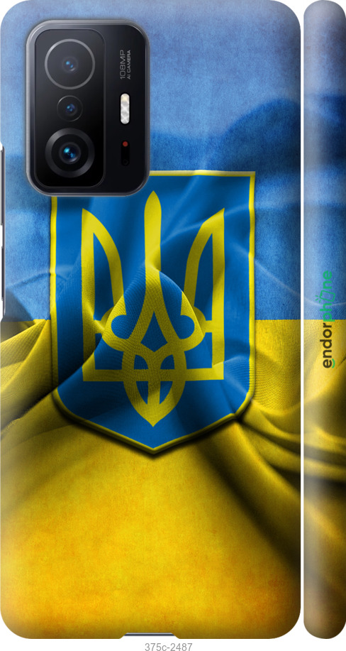 

3D пластиковий матовий чохол "Прапор та герб України" для Xiaomi 11T, Блакитний