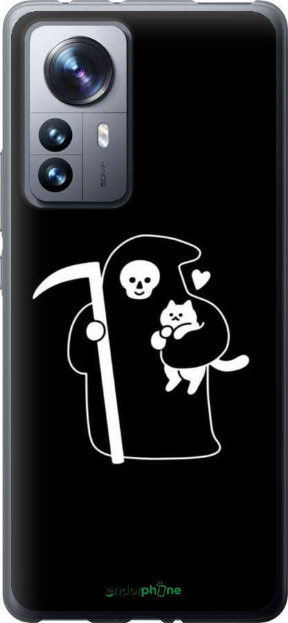 Силиконовый чехол Минималистичный арт: смерть и кошка для Xiaomi 12 Pro - 6529u-2560 изображение 