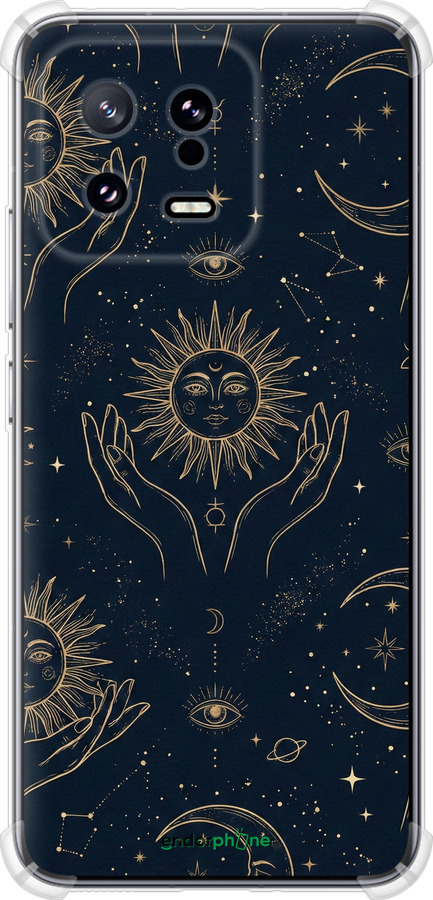 Силикон с усиленными углами чехол Celestial Harmony: Sun & Moon Gold Mystic Pattern для Xiaomi 13 - 6778sp-2957 изображение 