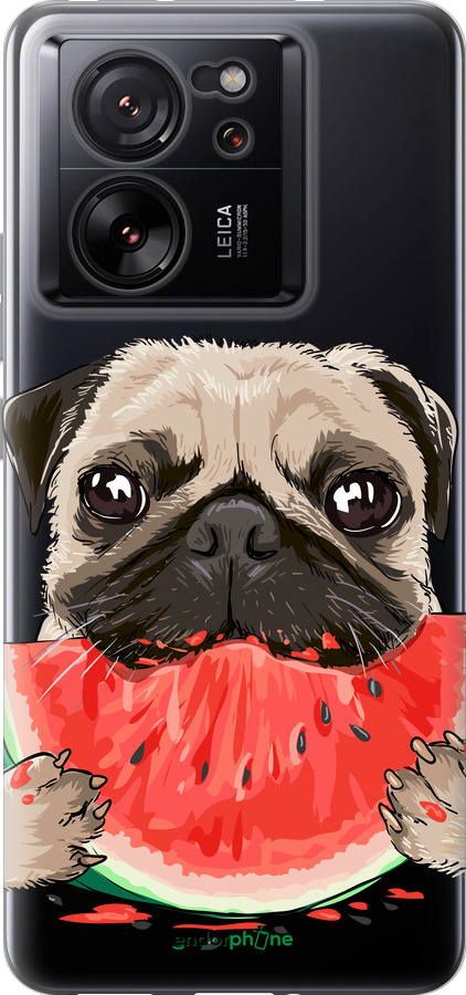 Силиконовый чехол Мопс и арбуз для Xiaomi 13T - 4665u-4142 изображение 
