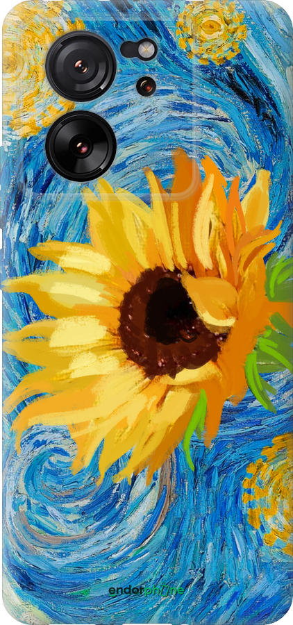 Силиконовый чехол Цветы желто-голубые для Xiaomi 13T PRO - 5308u-3810 изображение 