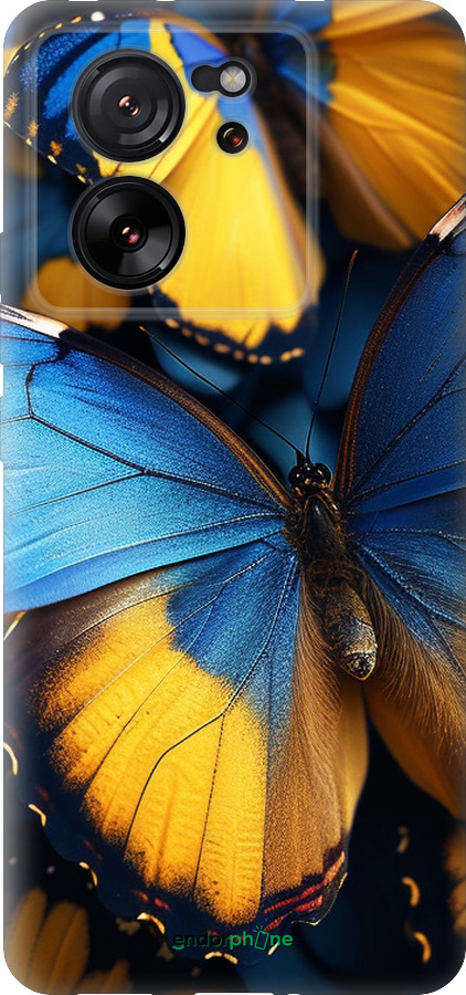 Силиконовый чехол Желто-голубые бабочки для Xiaomi 13T PRO - 6046u-3810 изображение 
