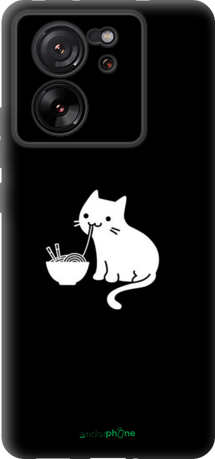 Силиконовый чехол С милым котом на черном фоне для Xiaomi 13T - 6528u-4142 изображение 