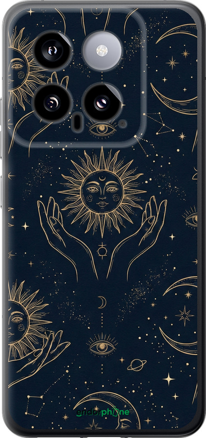 Силиконовый чехол Celestial Harmony: Sun & Moon Gold Mystic Pattern для Xiaomi 14 - 6778u-3408 изображение 