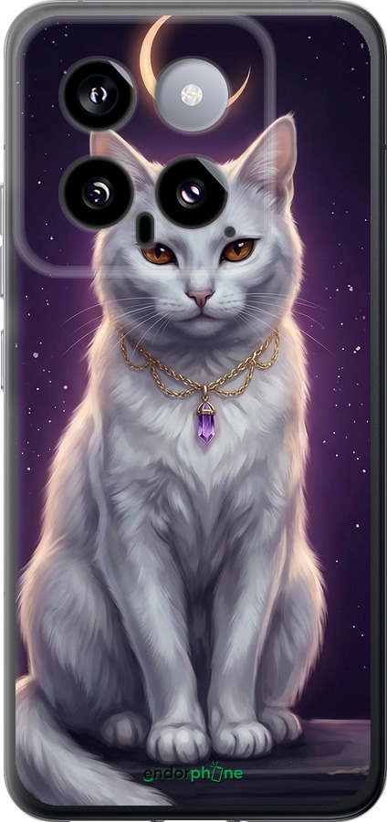 Силиконовый чехол Mystic White Cat Gothic Dark Purple Gold для Xiaomi 14 - 6805u-3408 изображение 