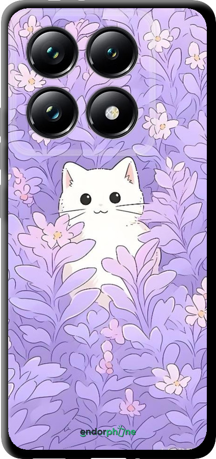 TPU чехол Котик в цветах для Xiaomi 14T Pro - 6390b-3806 изображение 