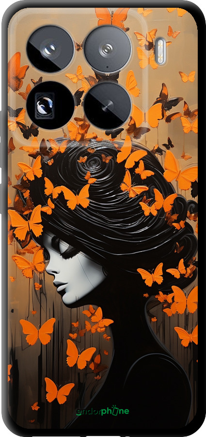 TPU чехол Чехол для телефона Девушка с оранжевыми бабочками для Xiaomi 15 Pro - 5940b-3879 изображение 