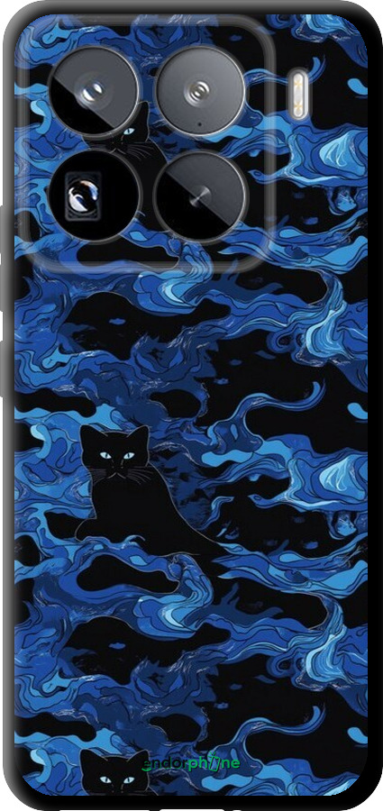 TPU чехол Візерунок чорних котів на блакитному фоні для Xiaomi 15 Pro - 6525b-3879 изображение 
