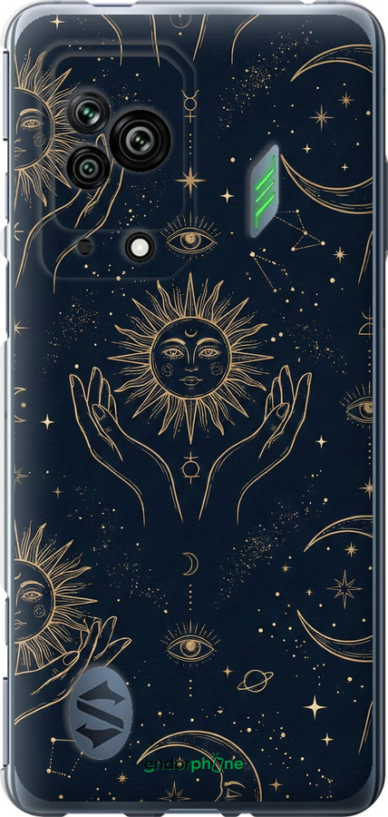 Силиконовый чехол Celestial Harmony: Sun & Moon Gold Mystic Pattern для Xiaomi Black Shark 5 - 6778u-2678 изображение 