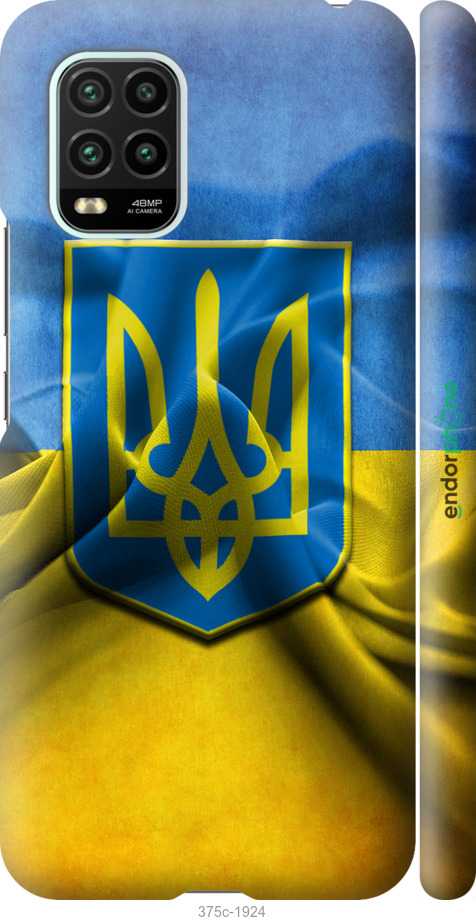 

3D пластиковий матовий чохол "Прапор та герб України" для Xiaomi Mi 10 Lite, Блакитний