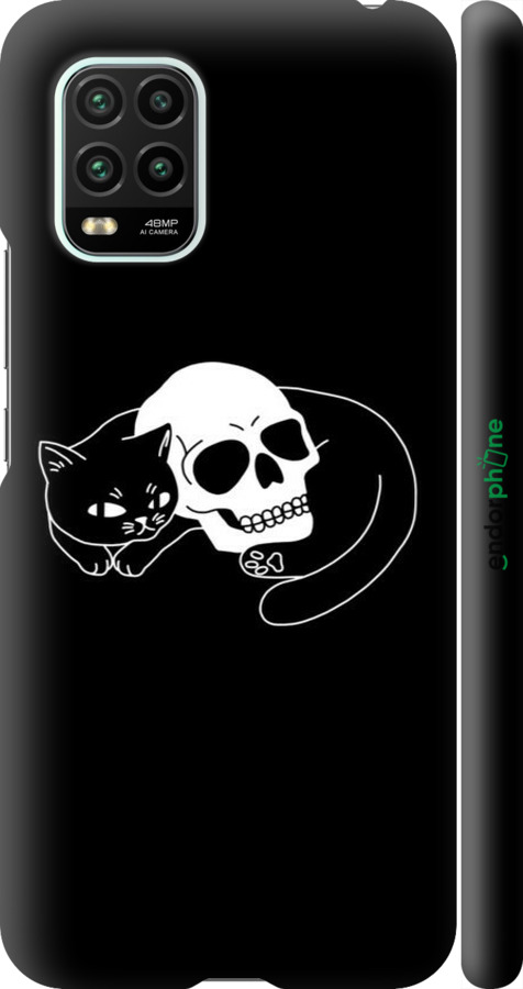 3D пластиковий матовий чехол Із зображенням кота та черепа для Xiaomi Mi 10 Lite - 6491m-1924 изображение 