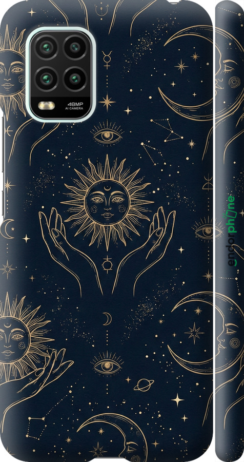 3D пластиковый матовый чехол Celestial Harmony: Sun & Moon Gold Mystic Pattern для Xiaomi Mi 10 Lite - 6778m-1924 изображение 