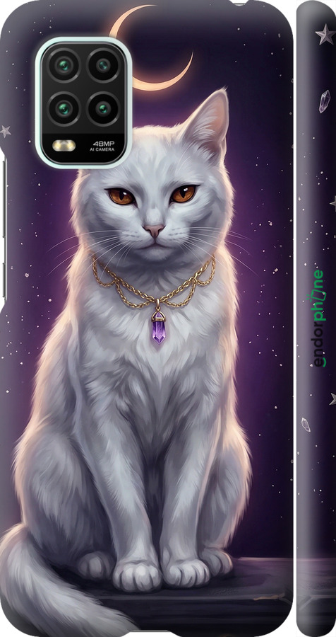 3D пластиковий матовий чехол Mystic White Cat Gothic Dark Purple Gold для Xiaomi Mi 10 Lite - 6805m-1924 изображение 